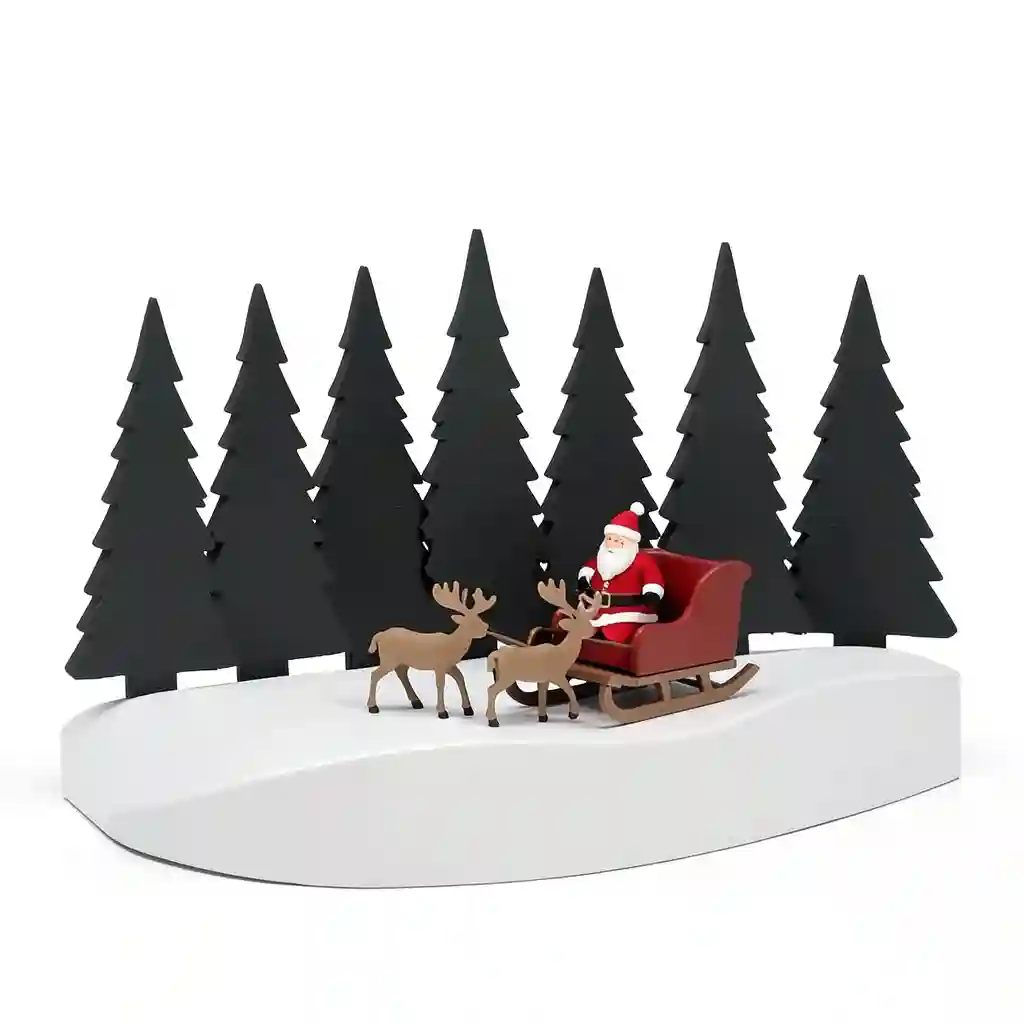 Santa_Sleigh_Snowy_Pine_Line_Scene